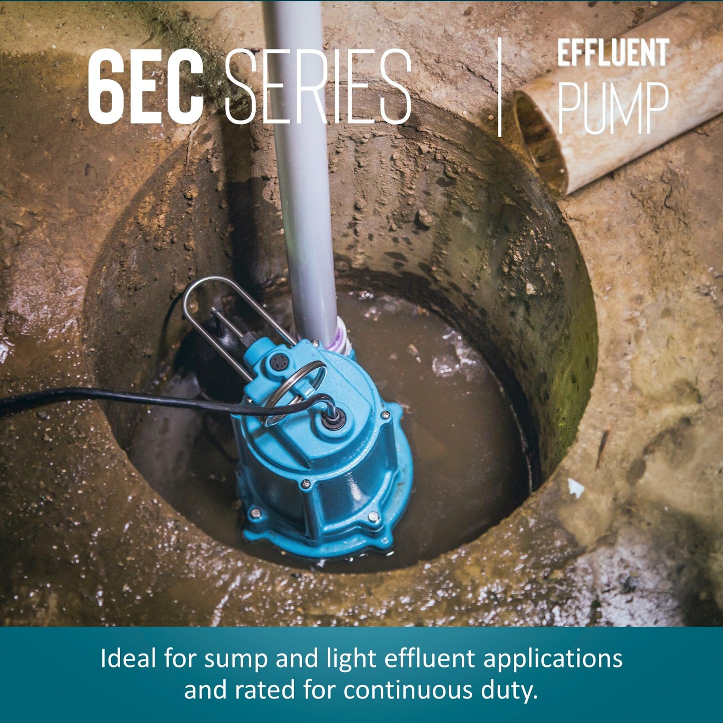 Little Giant 6EC-CIA-SFS 1/3 HP, 115-Volt, 3180 GPH Automatic Cast Iron Submersible Sump/Effluent Pump with Polypropylene Base, Integral Snap-Action Float Switch and 10-Ft. Cord, Blue, 506807