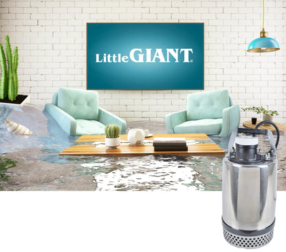 Little Giant FLS-400, 115-Volt, 3600 GPH, 1/2 HP Heavy-Duty Manual Stainless Steel Submersible Utility Pump with 20-Ft. Cord, Steel, 620240